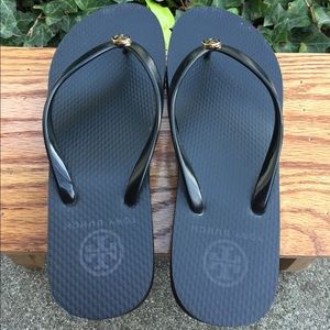 Like NEW Tory Burch Black Wedge Flip Flops